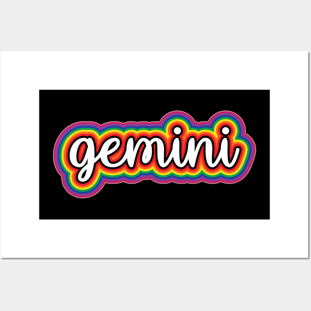 Gemini Astrology Script Typography Gay Pride Rainbow Wall Art by graphicbombdesigns